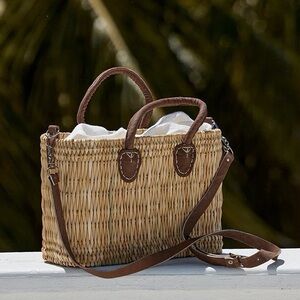 Monday Swimwear Natural Woven Tote with Brown Accents